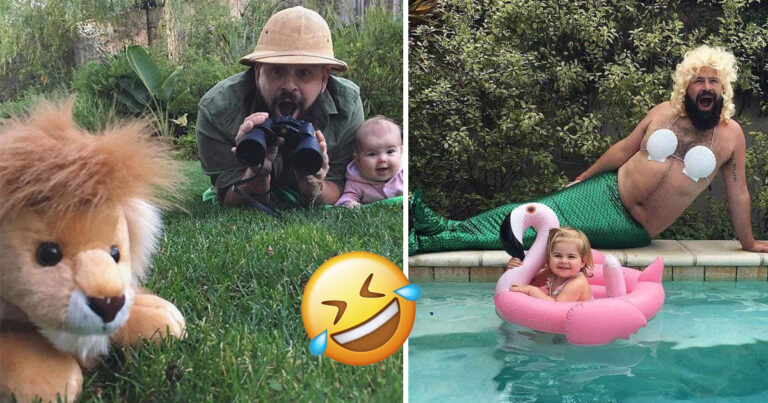 Den här pappan tar superroliga bilder med sin dotter – nu har miljoner skrattat åt dem