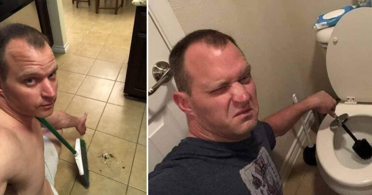 Mannen tar selfies och skickar till frugan när han gör vardagssysslor – miljoner har nu skrattat åt hans bilder